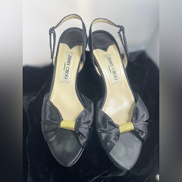 🖤 JIMMY CHOO 🖤 Black Satin Slingback Open Toe Heels 38 Italy 🇮🇹 Couture 🖤 - Picture 3 of 8
